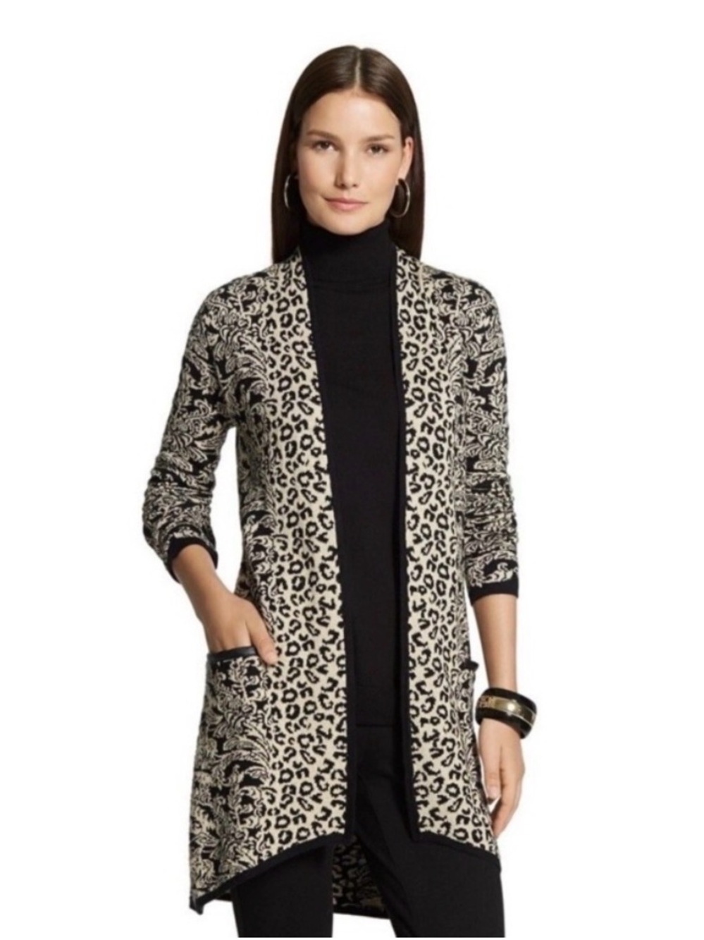 CHICO'S‎ Trimmed Animal Esme Cardigan Woman's Size 3 (XLarge) Leopard Floral